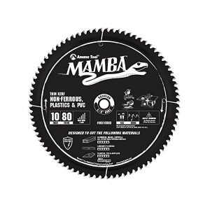 Amana-Tool-MA10080-Carbide-Tipped-Thin-Kerf-Laminate-Flooring-Non-Ferrous-Plastic-PVC-Cutting-Contractor-Series-Mamba-10-Inch-D-x-80T-TCG-6-Deg-5-8-Bore-Circular-Saw-Blade