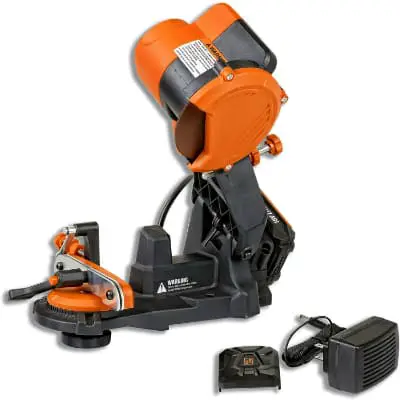 SuperHandy Chainsaw Sharpener Grinder Work Bench or Wall Mounted Portable Cordless 18V DC Powered by Lithium Ion Battery with a Grind Angle of 35° Left to Right & Includes 23mm Grinding Wheel