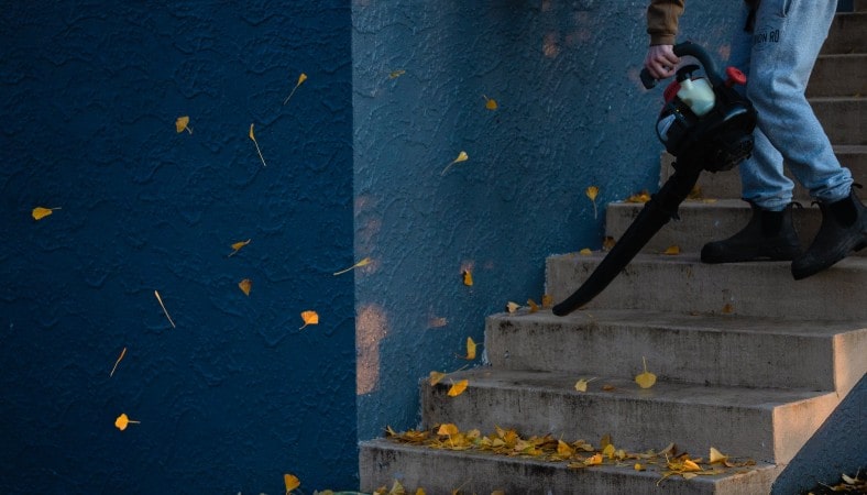 person using leaf blower