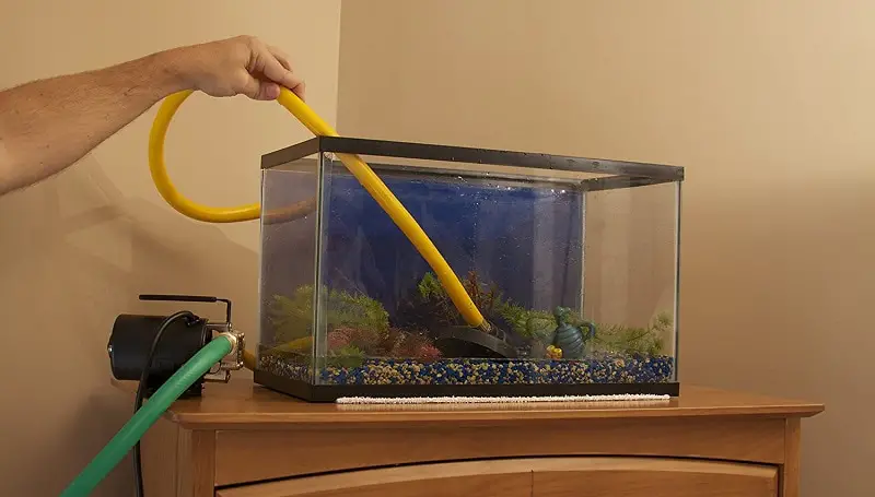 man pumping water from aquarium