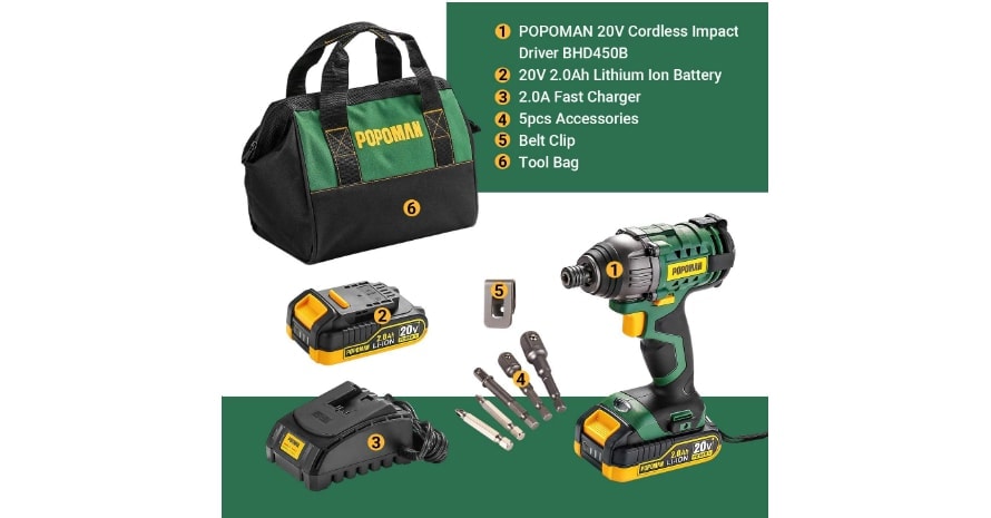 TECCPO Impact Driver 1600In-lbs 20V