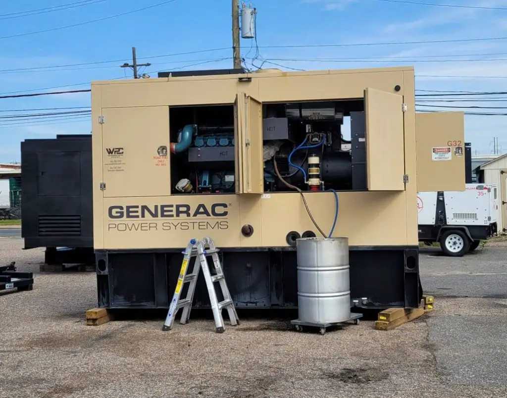 The big yellow generator runs on a can of fuel 