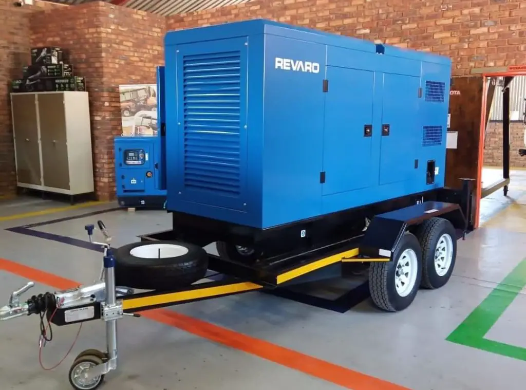 Blue stationary generator on a trailer