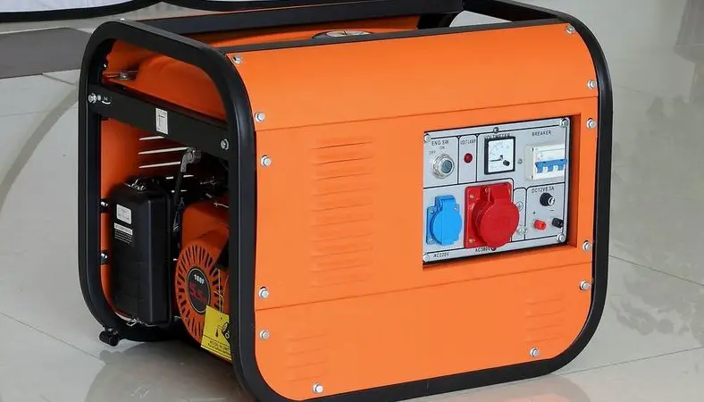 small portable orange generator on a white background