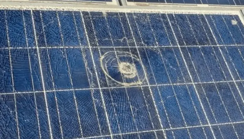 Severe damage to the solar panel from hail