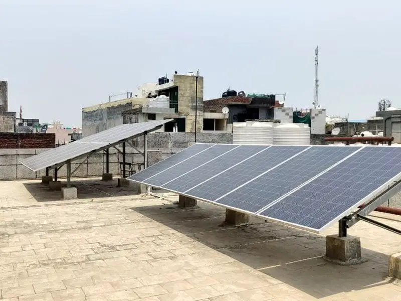 Solar panels on a concrete roof