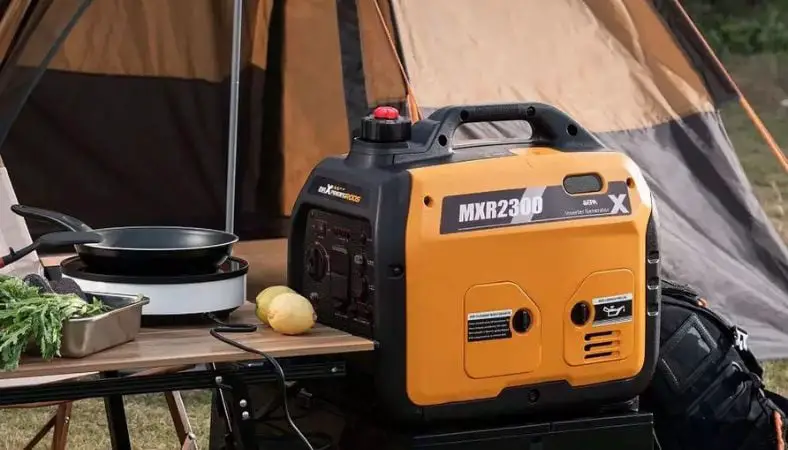 Orange generator near the tent